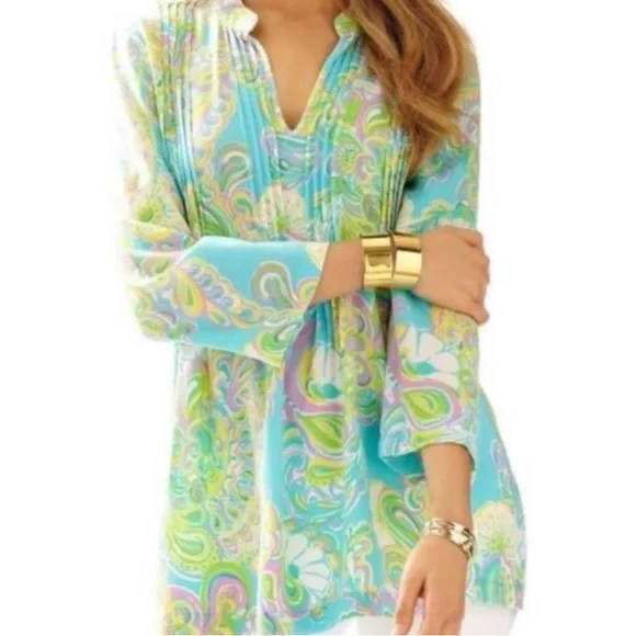 Lilly Pulitzer Sarasota Tunic Top in Shorely Blue Size L - Picture 6 of 7
